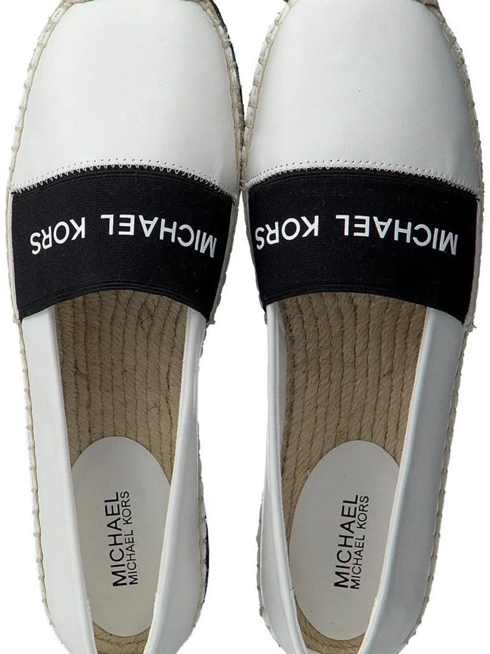 Michael Kors Size 8M White Espadrille Slip-On with Black Logo Band